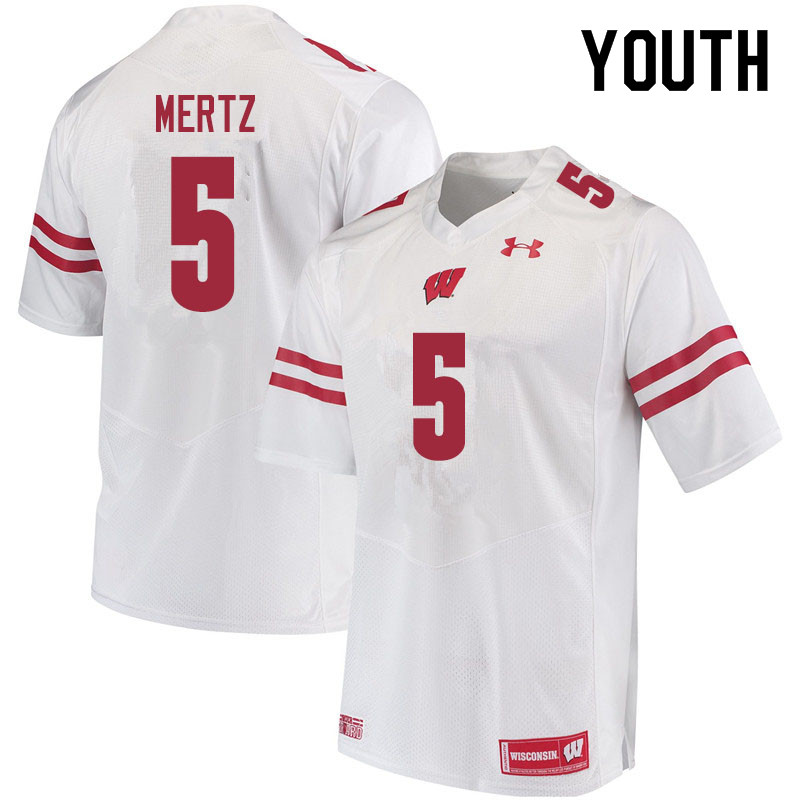 Youth #5 Graham Mertz Wisconsin Badgers College Football Jerseys Sale-White - Click Image to Close